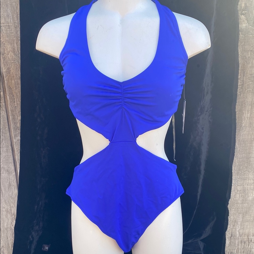 Gorgeous Vibrant Blue Cutout Swimsuit New Shade & Shore Size Med Strappy Tie Bk